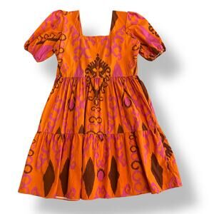 Maude Vivante Red Ruffled Mini Cotton Dress‎ Size Large Boho, Colorful